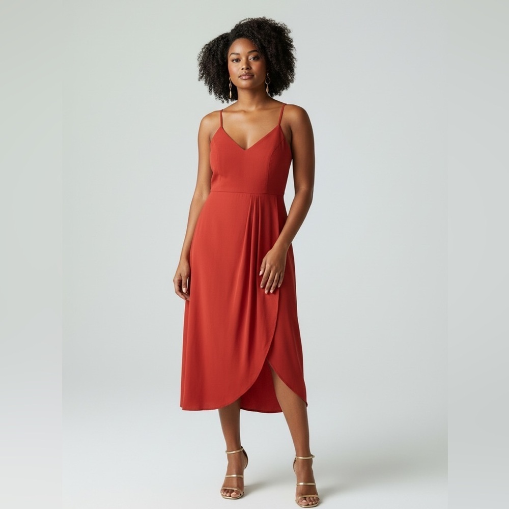 Lulus Rust Red Side Slit Midi Dress | Spaghetti Strap | Size L